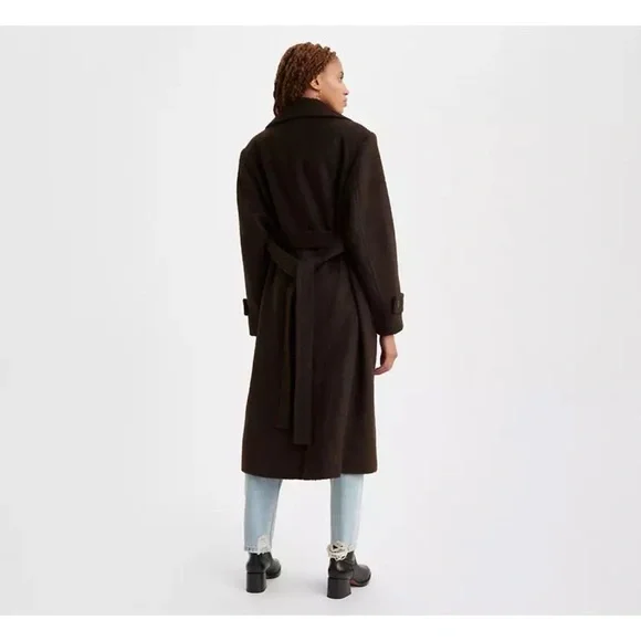 NWT Levi’s Brown Wool Blend Wooly Trench Belted Oversized Coat Peacoat XS​